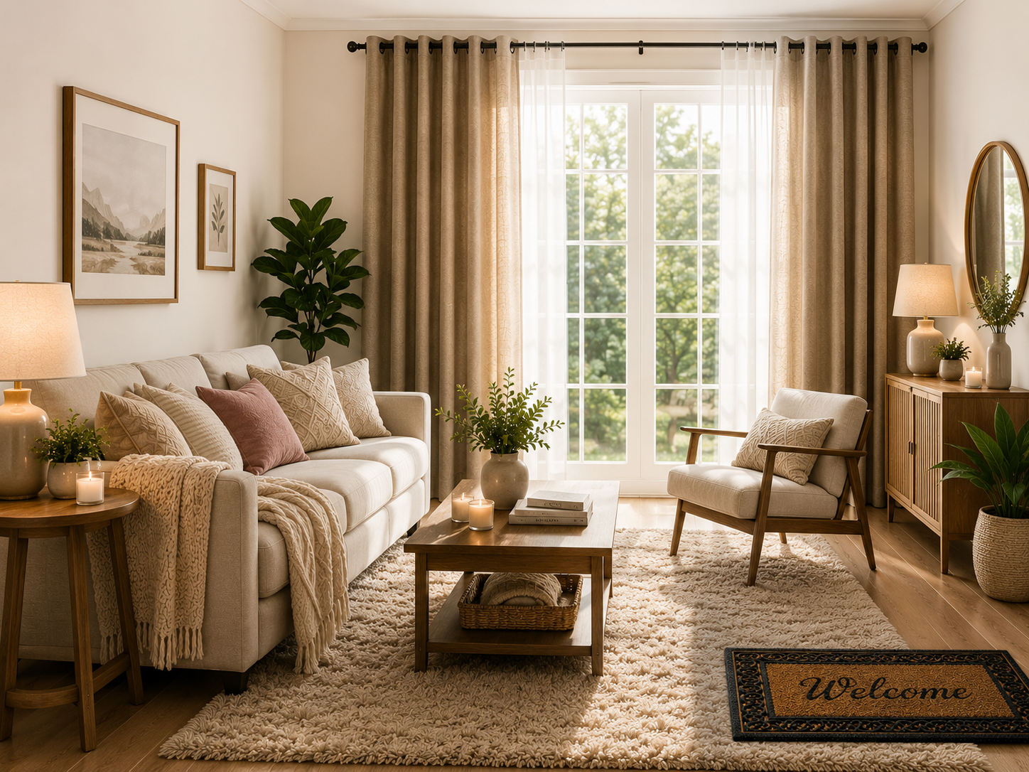 Elegant living room with beautiful curtains